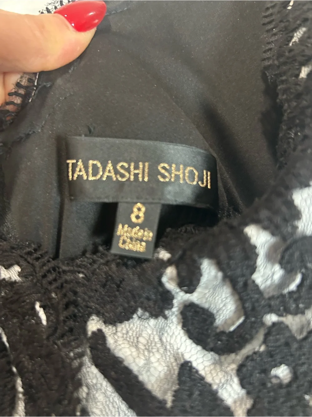 Tadashi Shoji Lace Dress Sz 8 Black Sleeveless Scallop Hem Sheath Cocktail Party